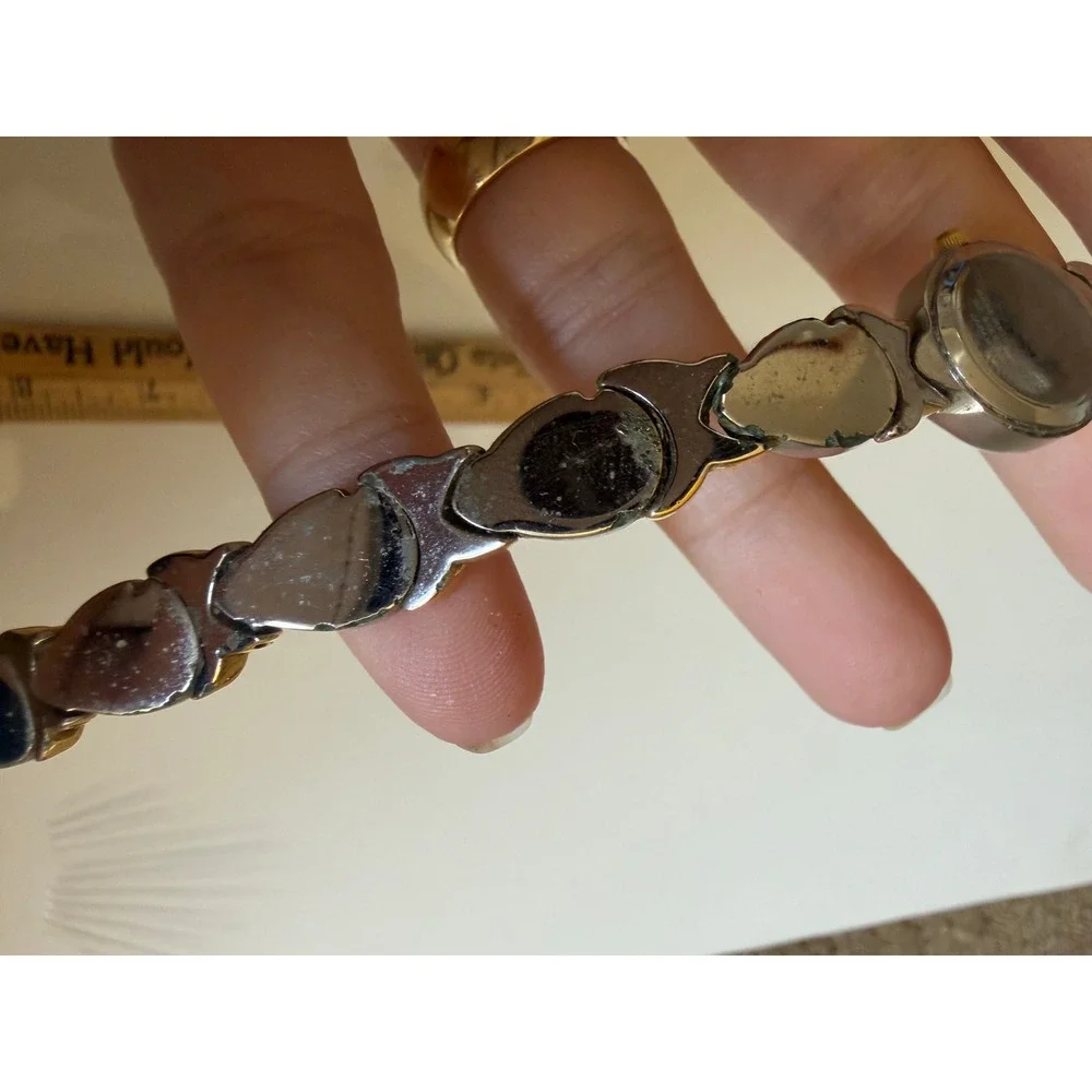 Bulova T9 96T00 Womens Silver Gold Leaf‎ Link Bracelet Quartz Watch NOT WORKING